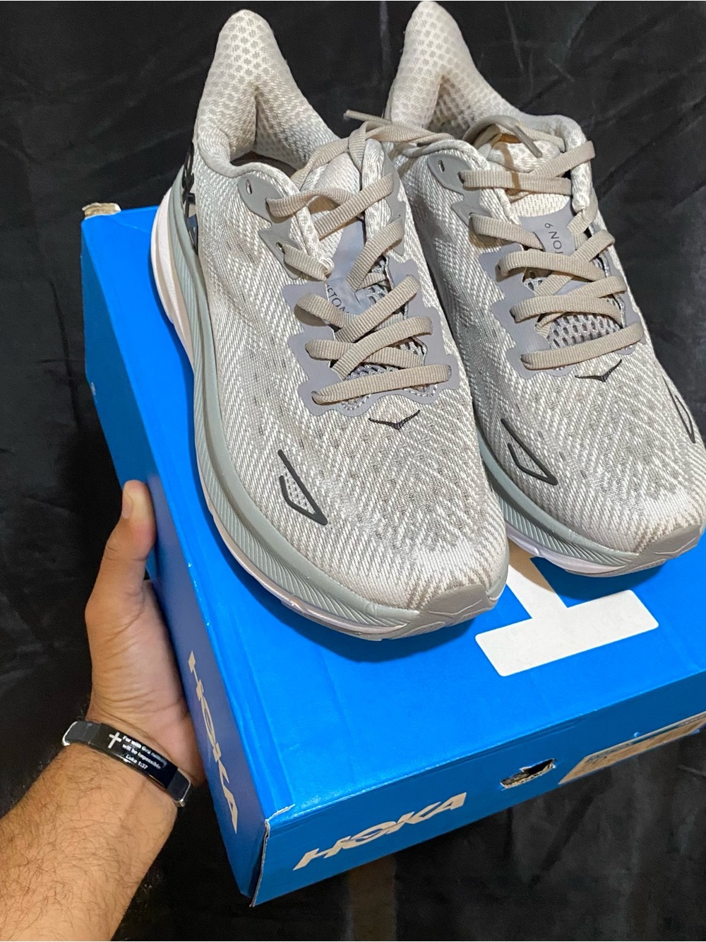Hoka woman’s Running Shoes — Light Beige/Gray
